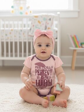Disney Pink and Mauve "Practically Perfect" Baby One-Piece 9-12 Months NWT